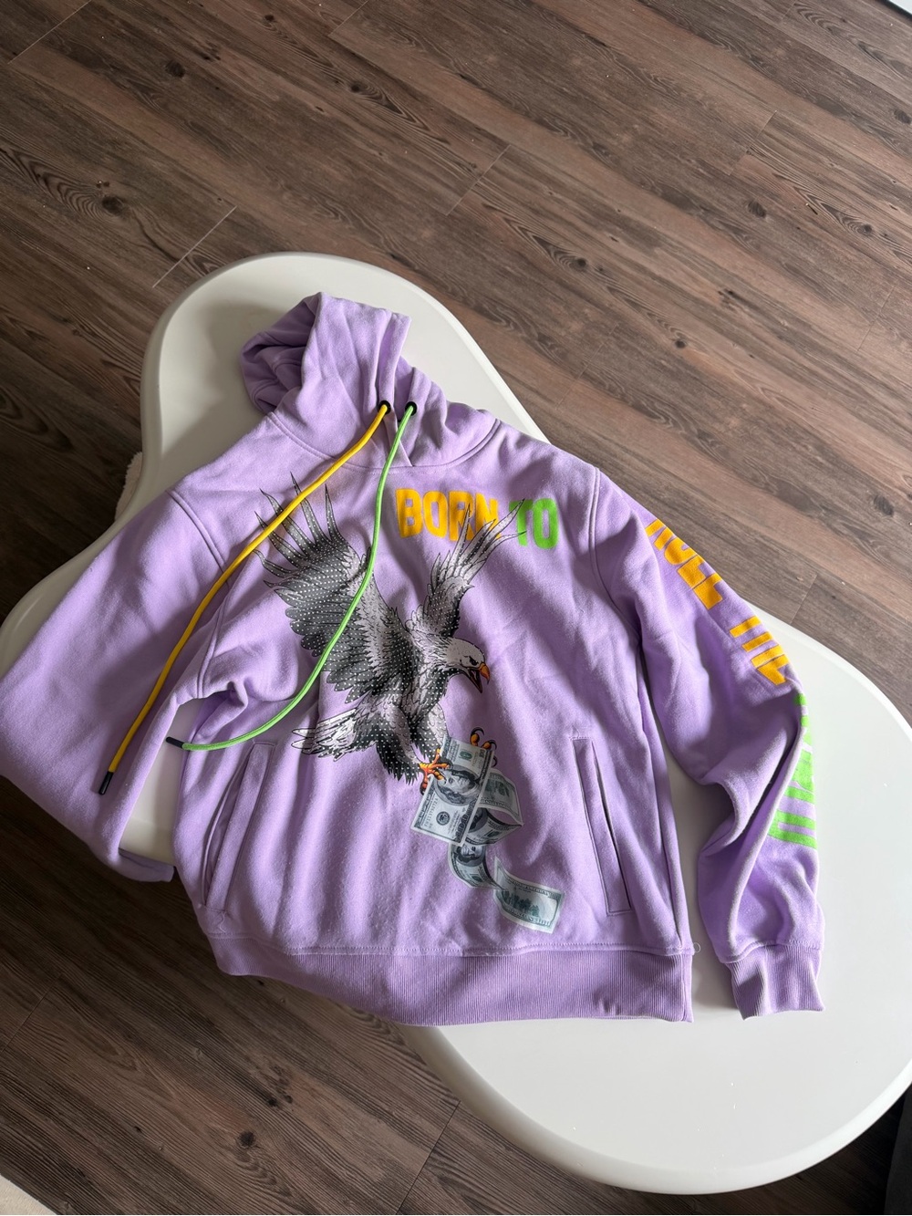 Lavender Graphic Hoodie with Eagle & Money Print